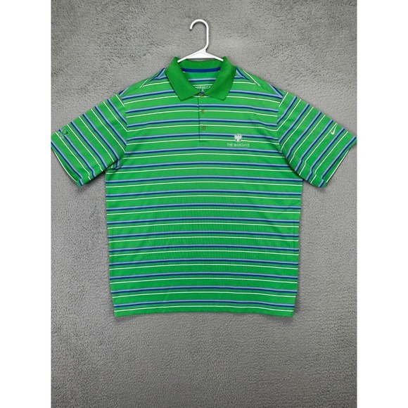 Nike Golf Shirt Men XL Dri-Fit Green Balanced Striped Polo Swoosh Athletic Rugby - Picture 1 of 8